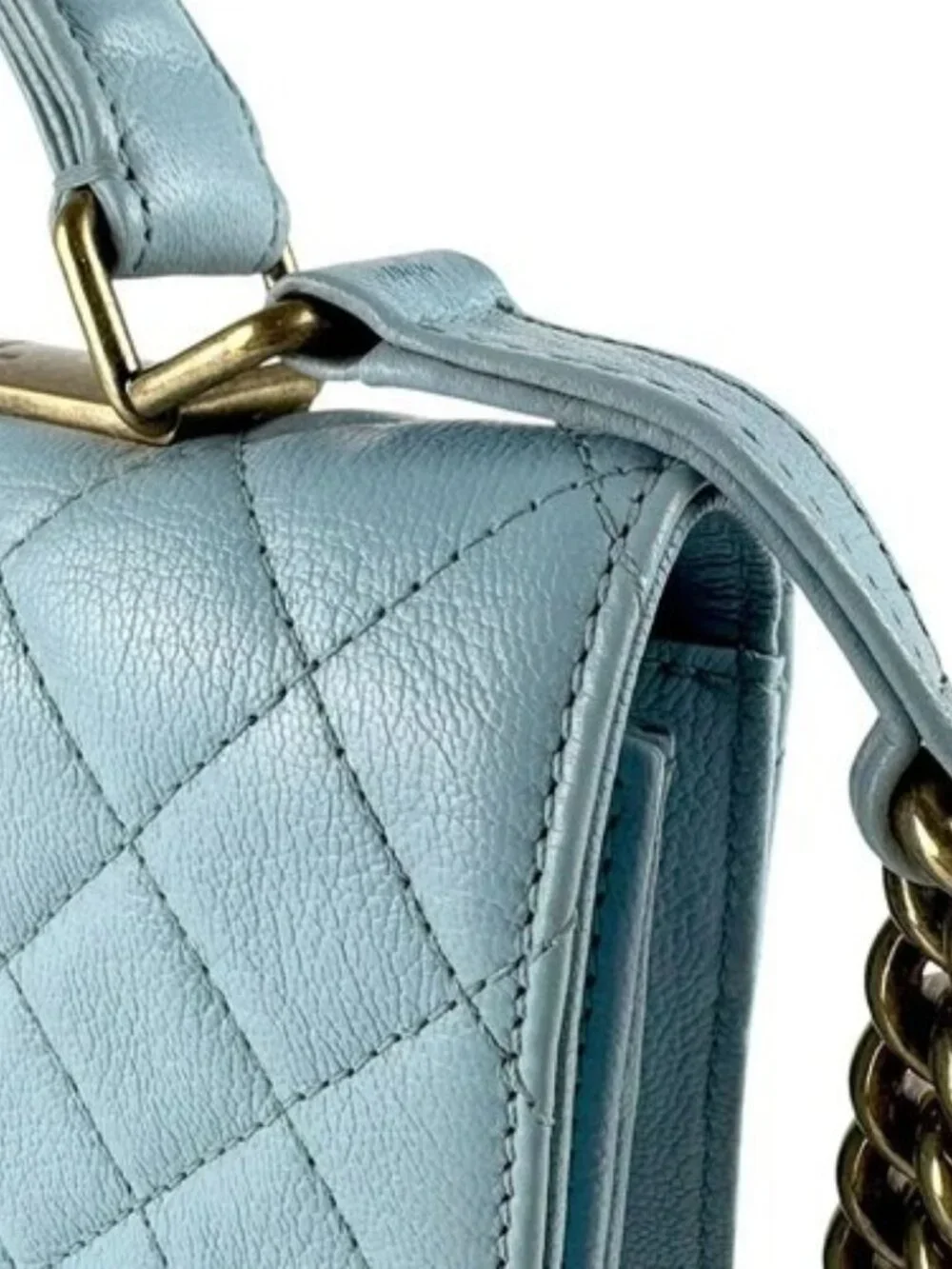 Auth CHANEL Rita Handbag Shoulder Bag Blue/Gold Leather/Metal - z9592